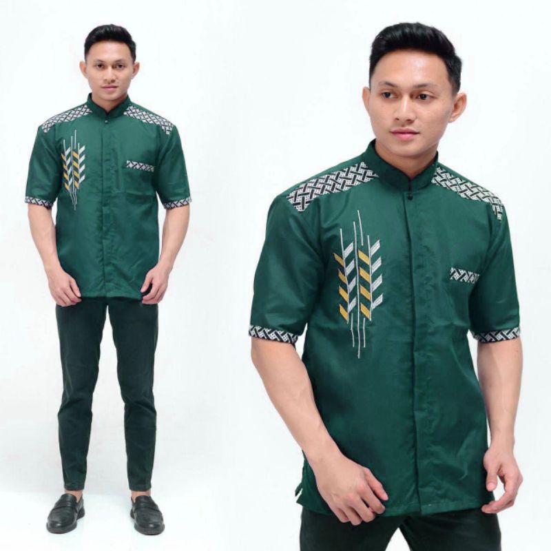 Baju Koko bordir Lengan Pendek Pria Fasion Muslim