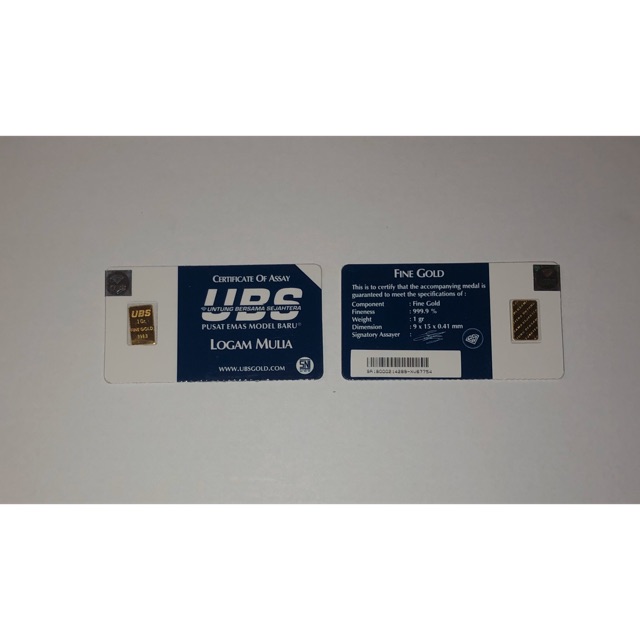 UBS Emas Murni Fine Gold Logam Mulia Batang Batangan 1 Gram Gr G Sertifikat SNI Garansi 2021