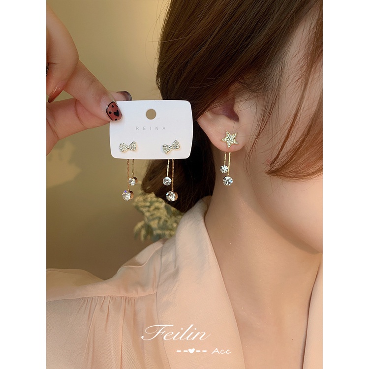 Anting Tusuk Sterling Silver 925 Desain Pita Untuk Wanita | Anting Bentuk Bintang | Aksesoris Rambut Untuk Wanita | Anting Bahan Stainless Steel | Kotak Hadiah Untuk Hadiah