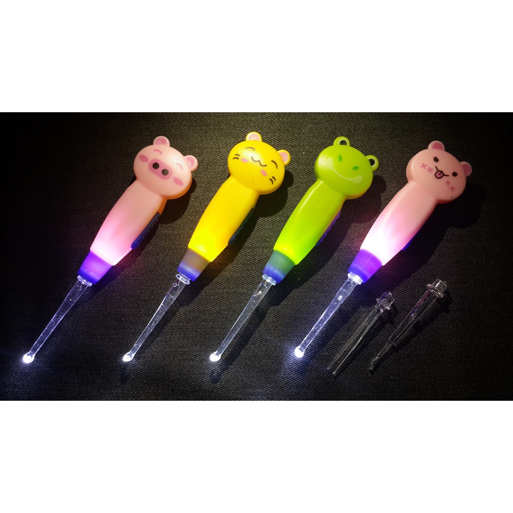 EARPICK WITH LED FLASHLIGHT - KOREK KUPING MOTIF ANIMAL GN LAMPU LED