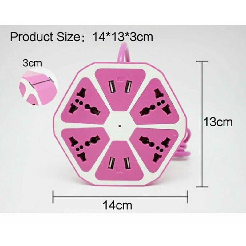 Stop Kontak Hexagon 4 Listrik + 4 USB Kabel Roll