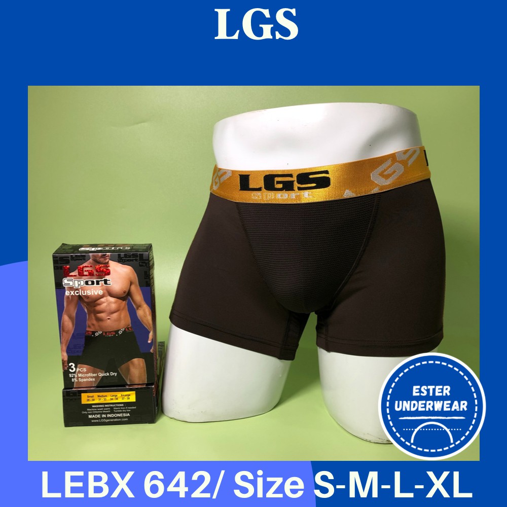 Celana Boxer Pria LGS Sport LEBX 642 ISI-3 PCS bahan Microfiber Quick Dry