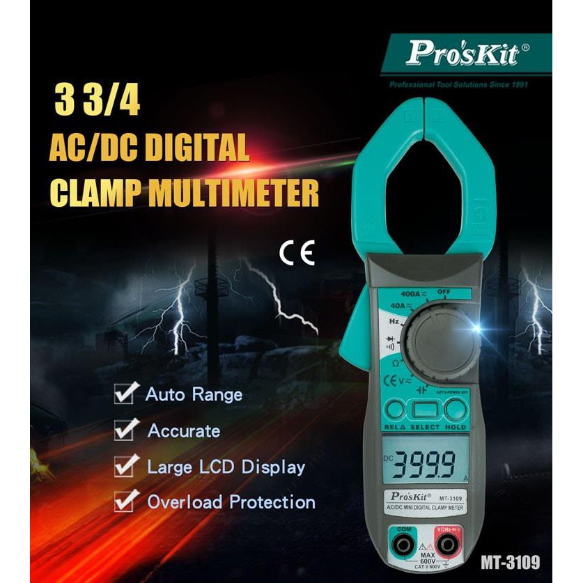 MULTITESTER CLAMP DIGITAL PRO'SKIT MT-3109 3-3/4 AC/DC ORIGINAL