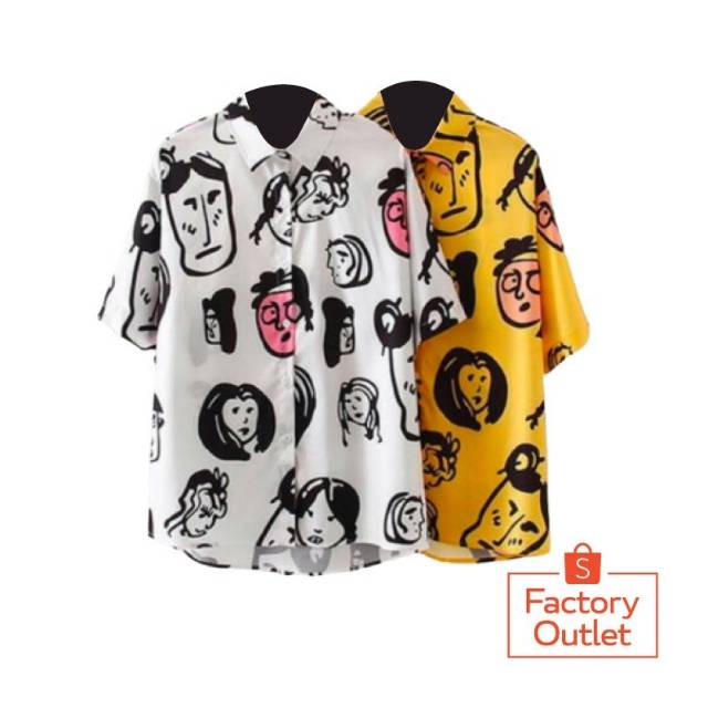 NOU STORE - KEMEJA RETRO KARTUN OVERSIZE CEWEK STYLE KOREA