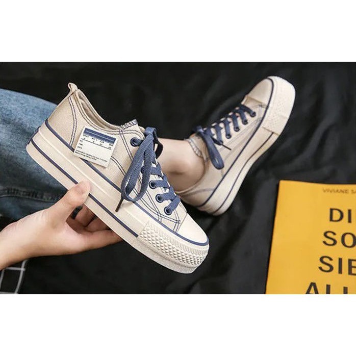 Kano style Sepatu Wanita Kanvas Sneakers Tali Outsole Tebal Tren Cewe Terkini Elegan Mewah Keren-beige