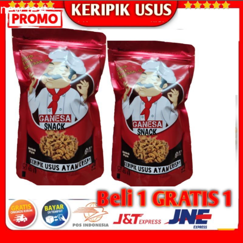 

Beli 1 GRATIS 1 , Keripik usus ayam, keripik usus ayam crispy, cemilan, berat bersih 100 gram