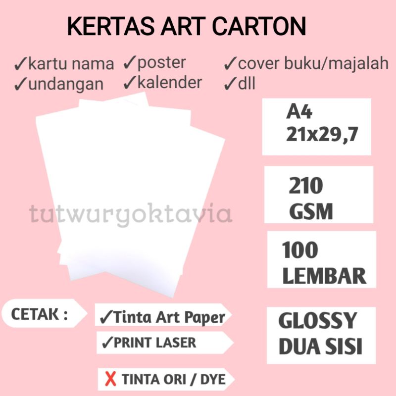 

Kertas art carton 210 gsm A4 isi 100 lembar
