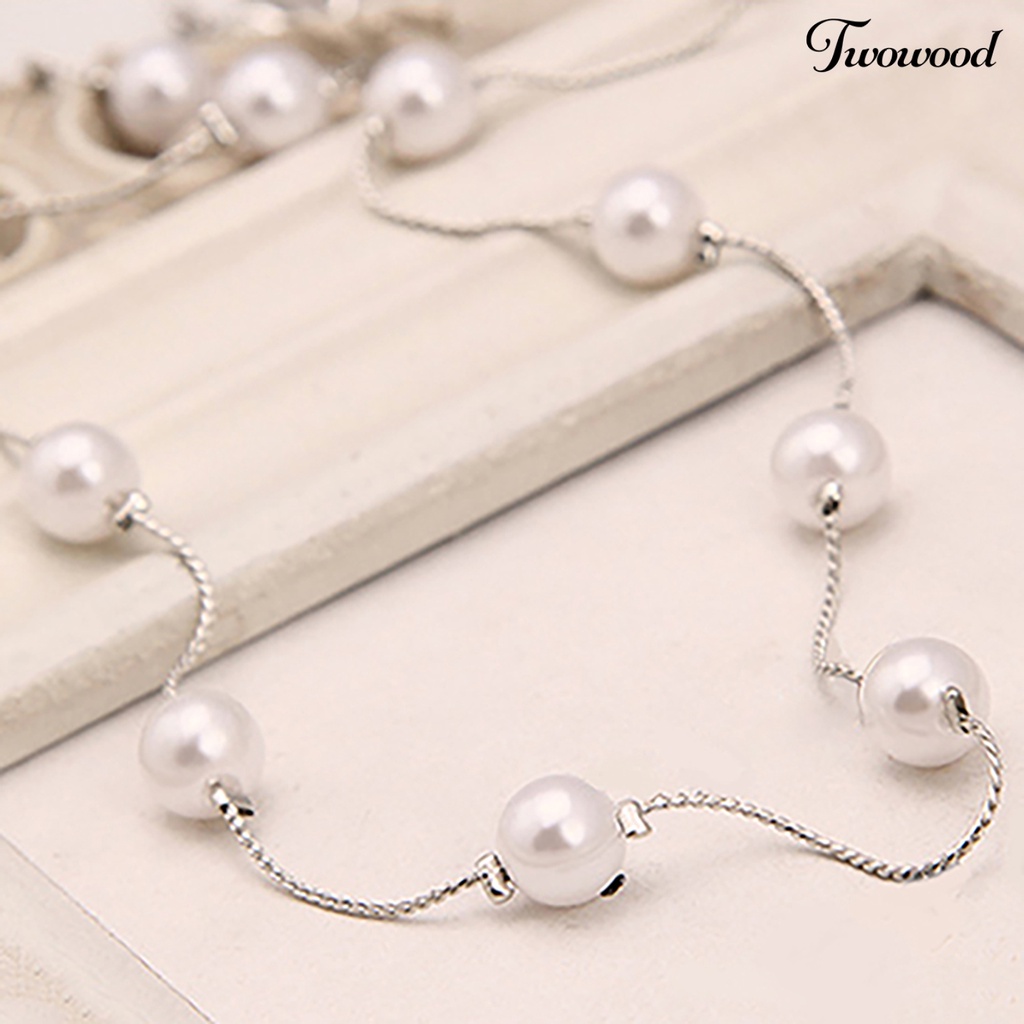 Kalung Rantai Klavikula Mutiara Tiruan Bahan Alloy Adjustable Untuk Wanita