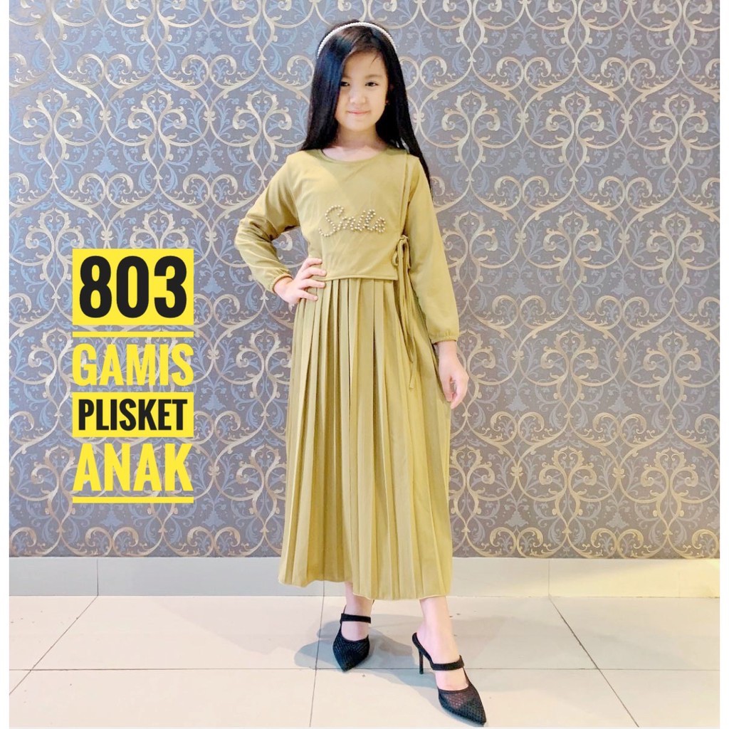 BD ANAK 803 GAMIS PEREMPUAN PLISKET POLOS MUTIARA MURAH IKAT TALI SD KECIL GROSIR MAXI PANJANG HIJAB