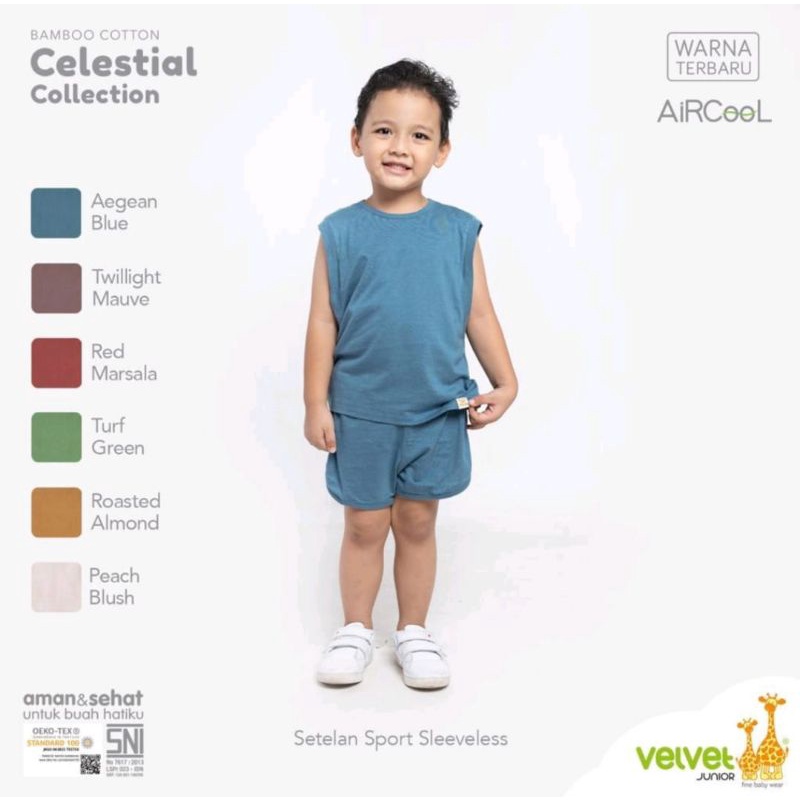 Velvet junior celestial sleeveles sport pants - setelan kutung oblong celana pendek (1stel)