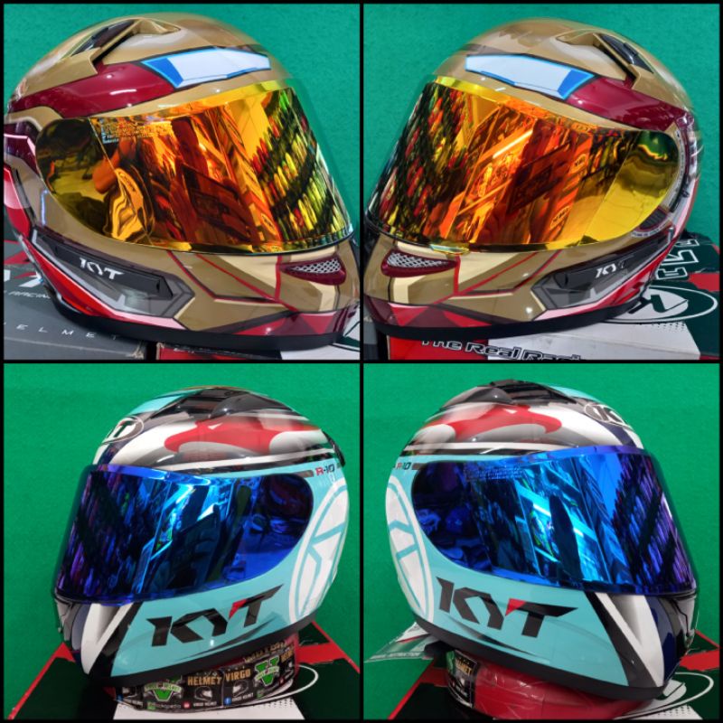 visor - kaca helm r10 rc7 k2r iridium blue, red | flat visor kyt