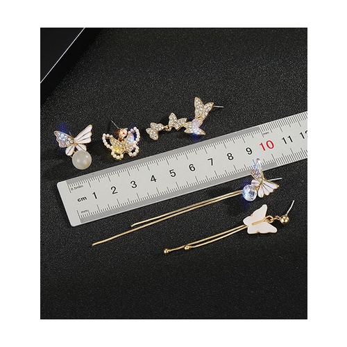 LRC Anting Tusuk Fashion Butterfly Cat Eye Pearl Diamond Butterfly Opal Drop K80208