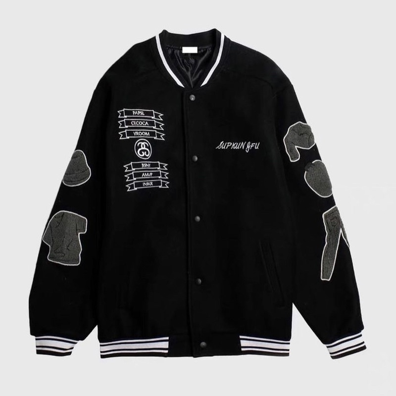 ready stock // roxy vroom black jacket • jaket racing baseball wanita pria unisex oversized korea mo