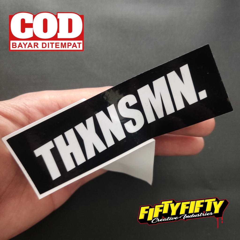 Stiker Print Cut BRAND DISTRO THXNSMN Stiker Printing Laminasi Glossy Tahan Air Stiker Motor Mobil Helm Sudah Membentuk Pola Desain