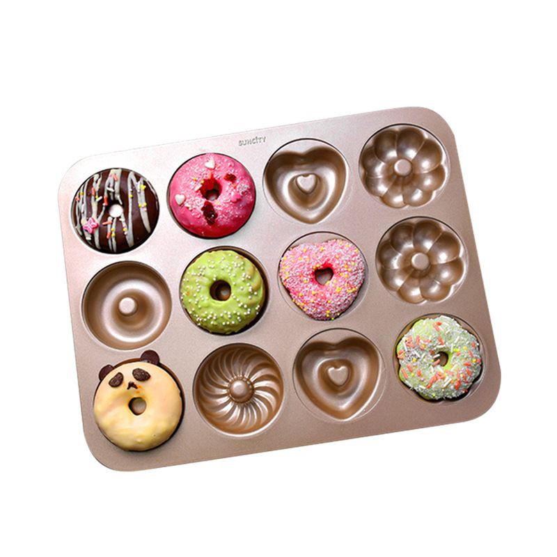 suncity 12 cups 4 shapes doughnut bake pan / cup cake / loyamg donut mini