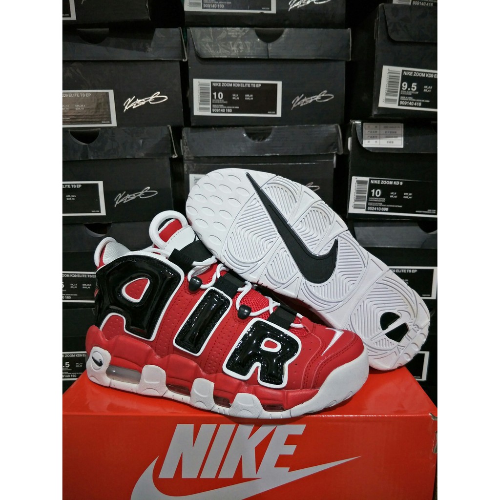 Sepatu Basket Kuliah[FREE KAOS KAKI] Sepatu Basket Nike Air More Uptempo Bulls Red Black