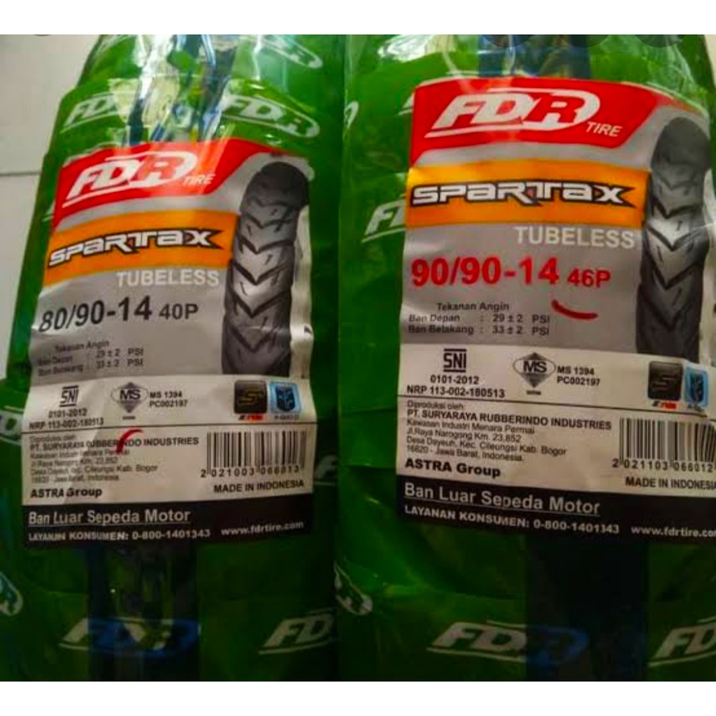 PAKET Ban Luar FDR 80/90,90/90 ring 14 TUBELES depan belakang beat,vario,spacy,mio
