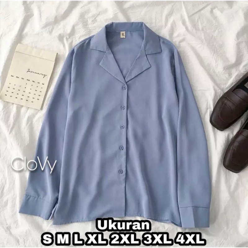 Clovy Kemeja Wanita Oversize Big Size Jumbo Size S M L XL XXL XXXL 4XL 2XL 3XL 5L Kemeja Basic Jumbo Big Size Baju Kerja Kantor Korea