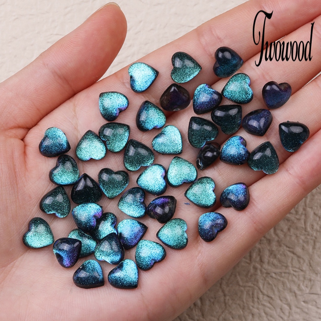 50 Pcs Dekorasi Kuku Bentuk Hati Aksen Glitter Bahan Resin Untuk Manicure Wanita