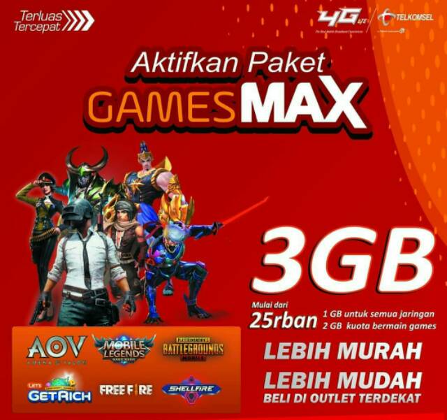 Paket Gamesmax Total Kuota 3gb Telkomsel Tsel Game Internet Data Shopee Indonesia