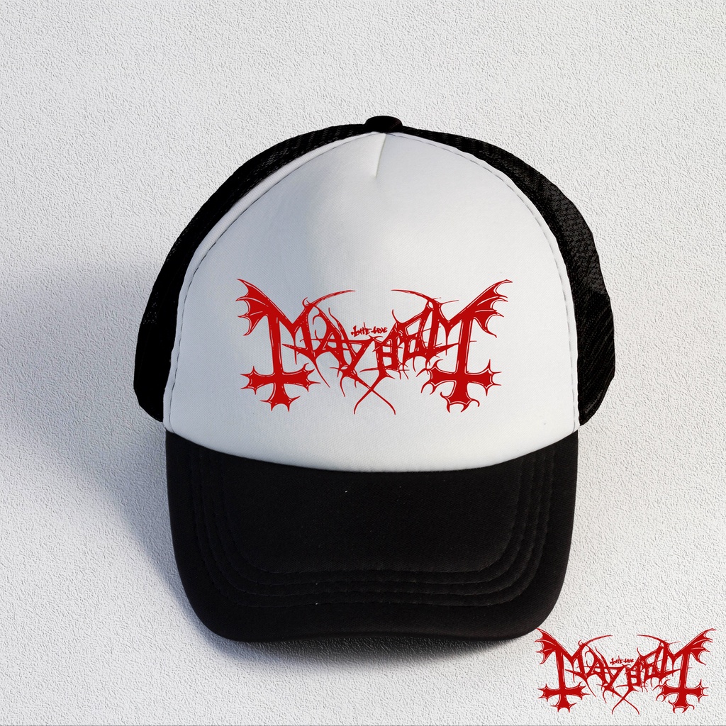 MAYHEM / TOPI METAL / TOPI BAND /TOPI DISTRO/HAT/TRUCKER DISTRO  / TRUCKER BAND/TOPI JARING DISTRO/TOPI JARING BAND