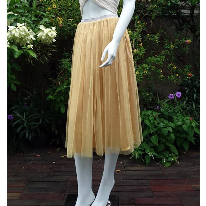 Pengiriman Cepat rok wanita DARADARA Tulle Skirt 75cm - Gold Glitter BANTING HARGA