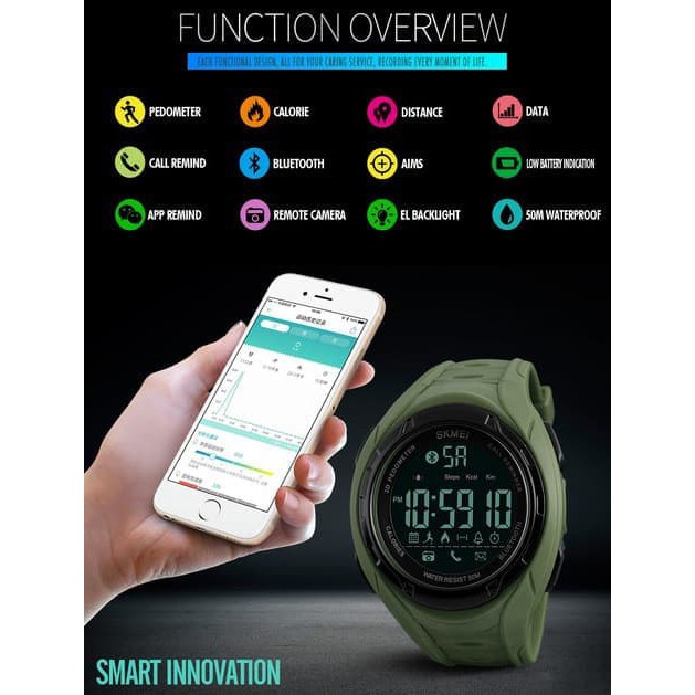 Smart Watch SKMEI 1316 Bluetooth Pedometer Waterproof 50M - Army Green