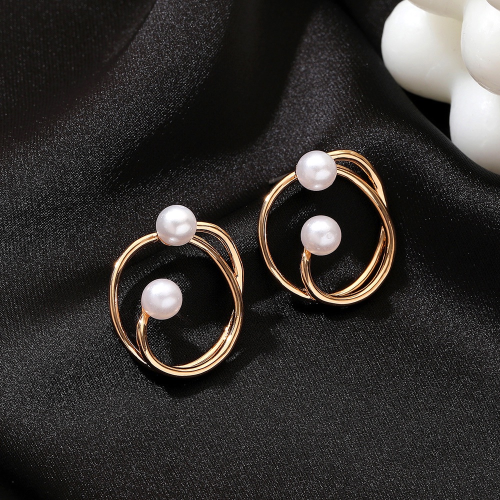 European and American personality simple ins wind net red geometric pearl earrings fashion high-end knotted round earrings earrings