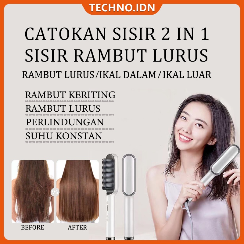 Sisir Rambut Lurus 2 in 1 Plug-in Pelurus Rambut Pengeriting Besi