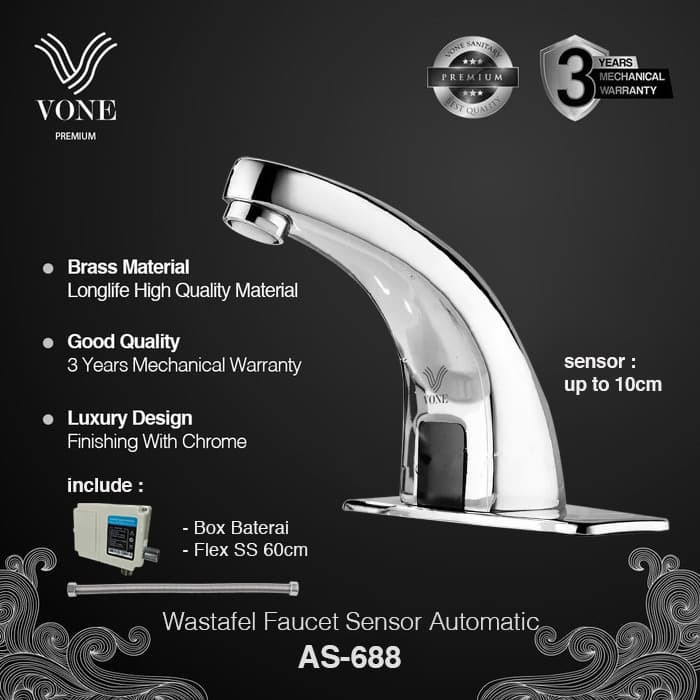 VONE PREMIUM AS-688 Kran Wastafel Sensor Otomatis Kuningan Chrome