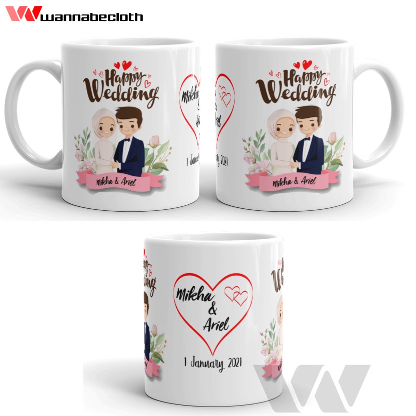 Mug Wedding Gelas Wedding Mug Custom Mug Couple Cetak Mug Kado Hadiah Souvenir Pernikahan v6
