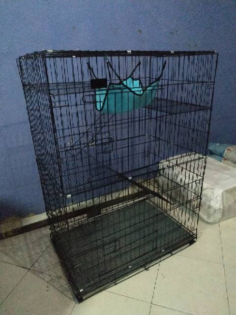 Kandang kucing roda 4 tingkat lipat ukuran XXXL 90x60x135 (Kode : 04S)