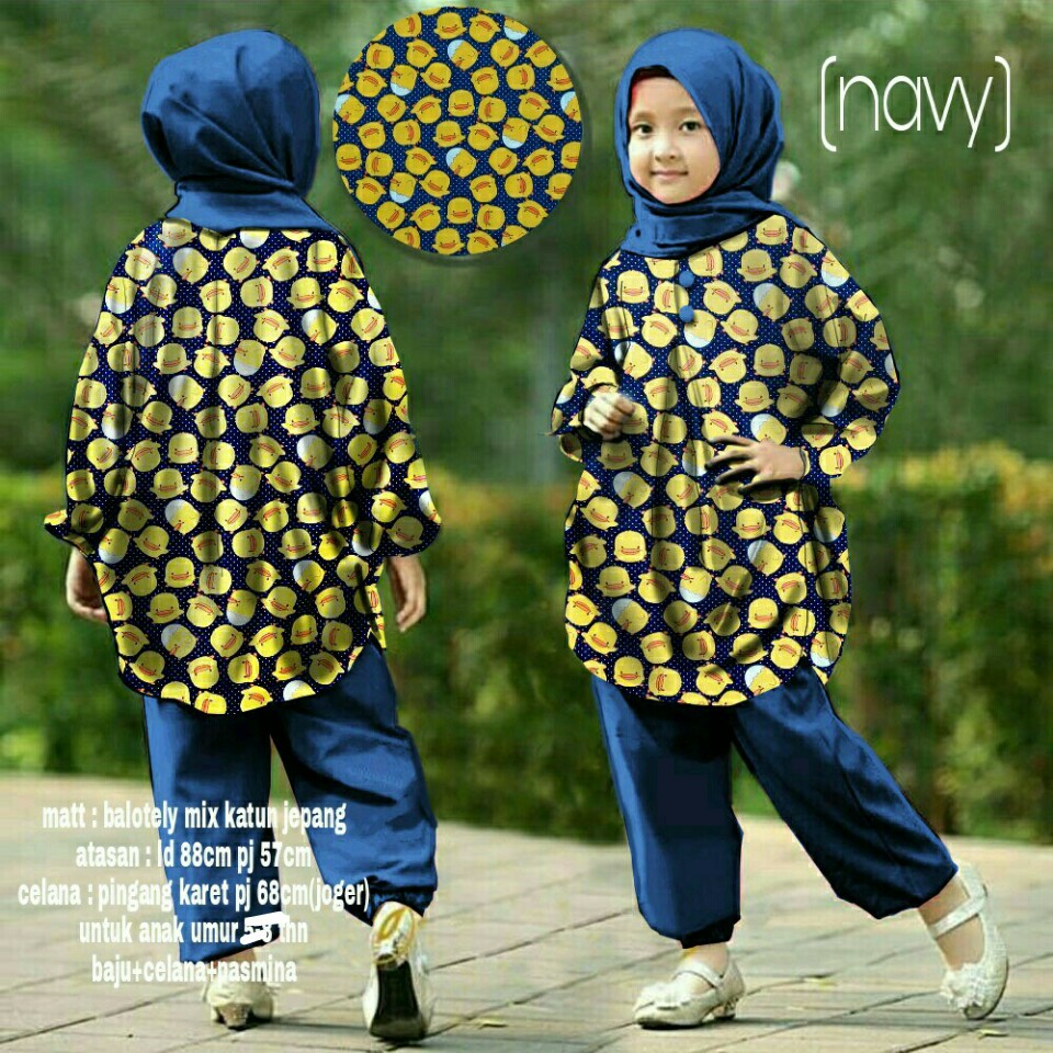 PROMO TERLARIS set una donal navi fashion anak stelan baju muslim gamis stelan anak