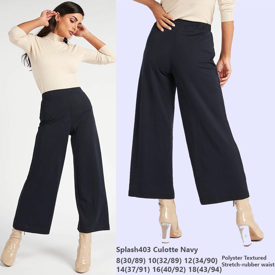 SPLASH Kulot Wanita Culotte Blacknavy Tosca Sands Wideban Caramel Black Oatmeal-7