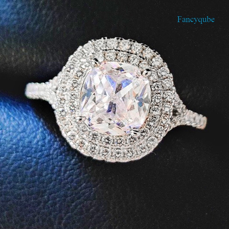 Cincin Wanita Warna Silver Hias Cubic Zirconia Untuk Pernikahan