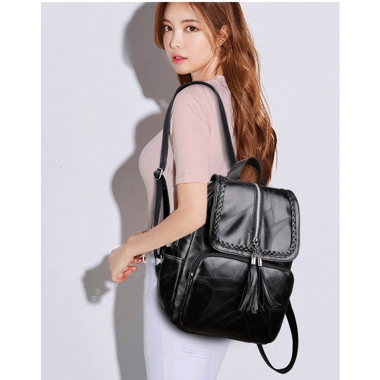 TB-20 tas ransel backpack pu leather kulit hitam import korea jepang