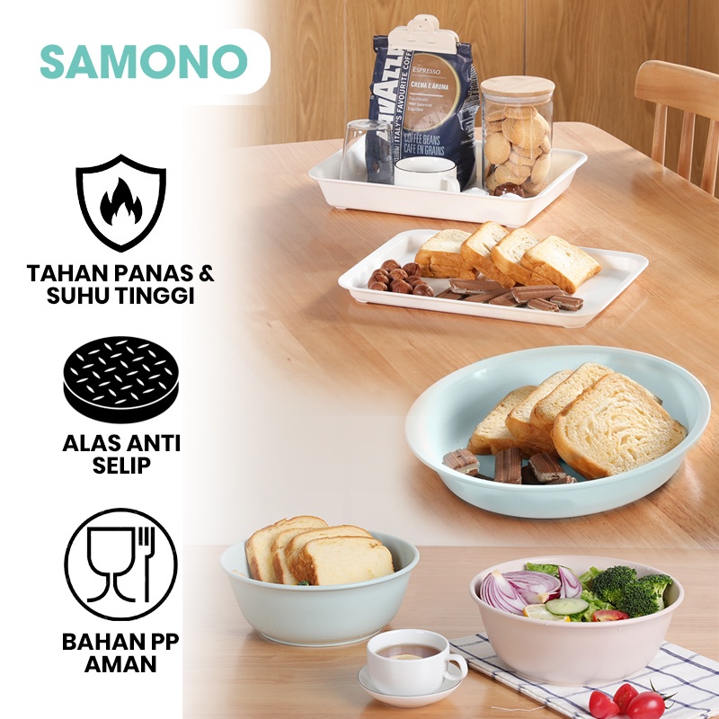 Samono Mangkuk Tray Makanan Plastik Piring Mangkok Ceper Multifungsi Tidak Berbau Anti Pecah Peralat