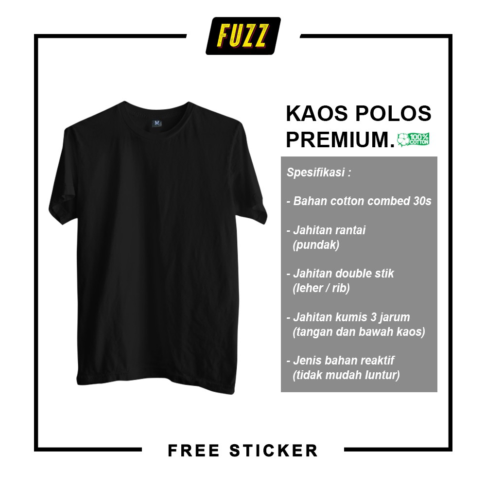  KAOS  POLOS  WARNA HITAM COTTON COMBED 30S REAKTIF PREMIUM 