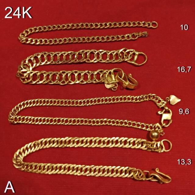 24K Gelang rantai tangan anak dan dewasa emas asli berbagai model variasi rantai rante koin plat