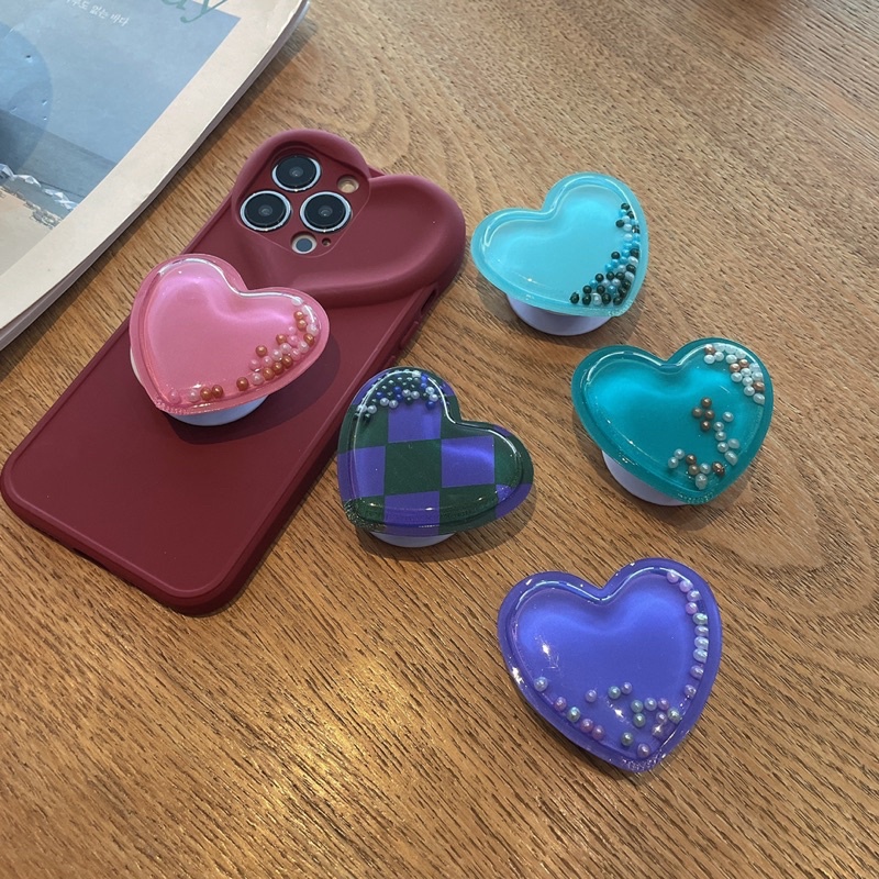 Colorful Heart Beads Popsocket Phone Golder Pegangan HP Lucu