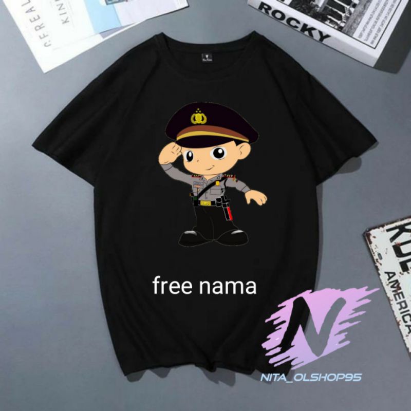 kaos anak kartun animasi polisi baju karakter anak polisi gratis nama