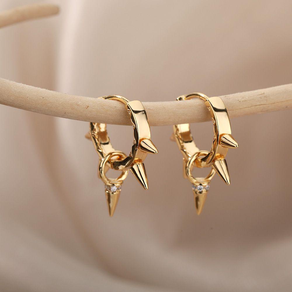 Needway Stud Earrings Keren Hadiah Gadis Sederhana Gaya Hip Hop Rivet Spike Earrings Menjuntai Earrings