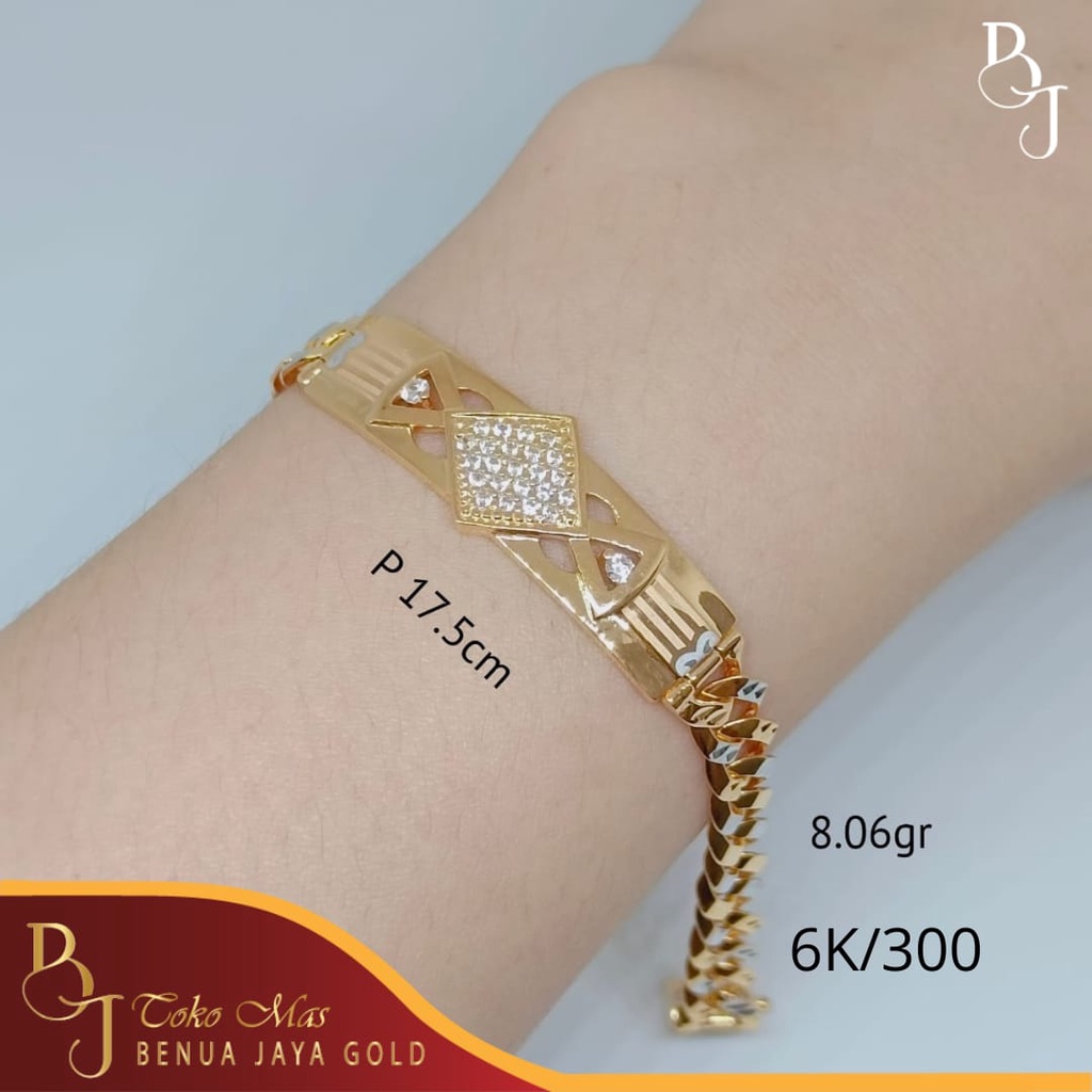 Gelang Sisik Naga Plat Variasi Kombinasi Emas 6K/300