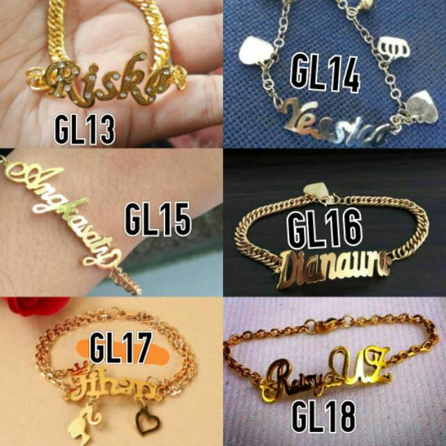 HOT SALE - Gelang TITANIUM ANTI KARAT SELAMANYA, KT45 FASHION WANITA BISA CETAK NAMA LAPIS EMAS ASLI