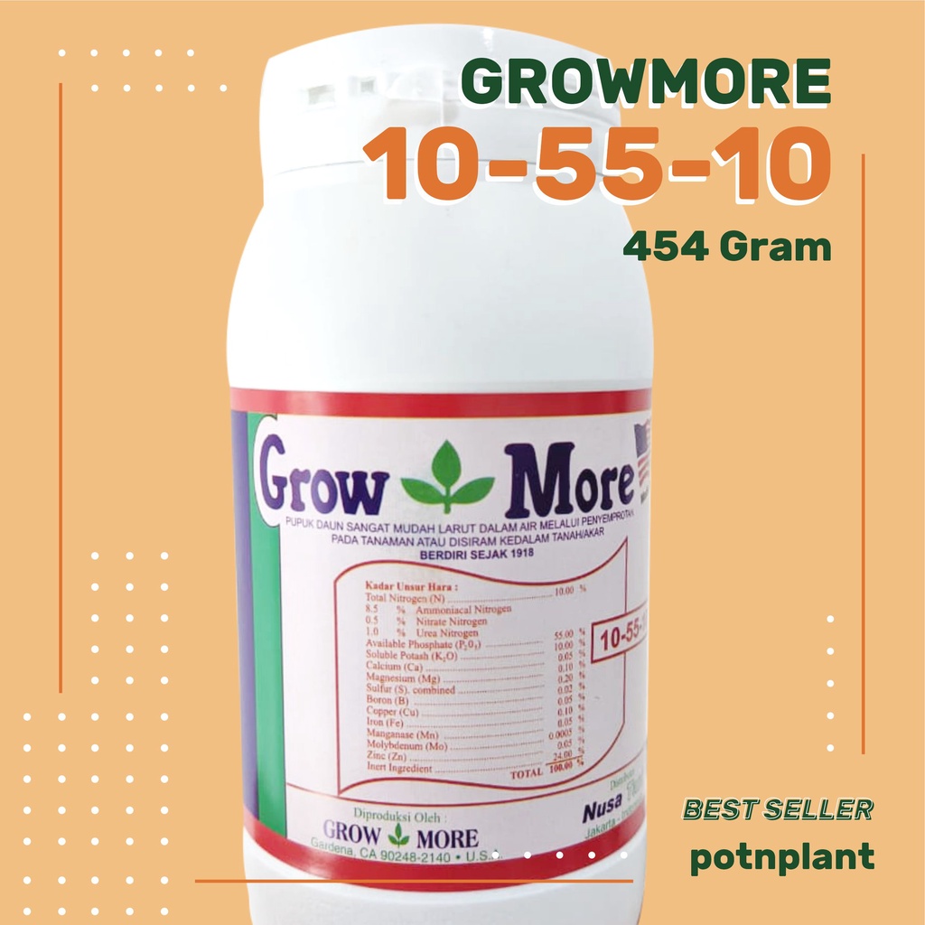 Pupuk NPK GrowMore Bunga Buah GrowMore 10-55-10 (454 gr)