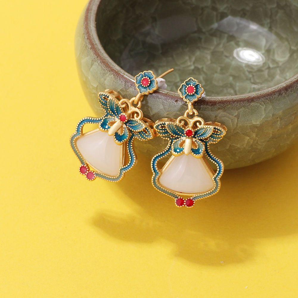 Needway Anting Kupu-Kupu Temperamen Elegan Enamel Stud Earrings Woman Drop Earrings Anting Gaya Cina