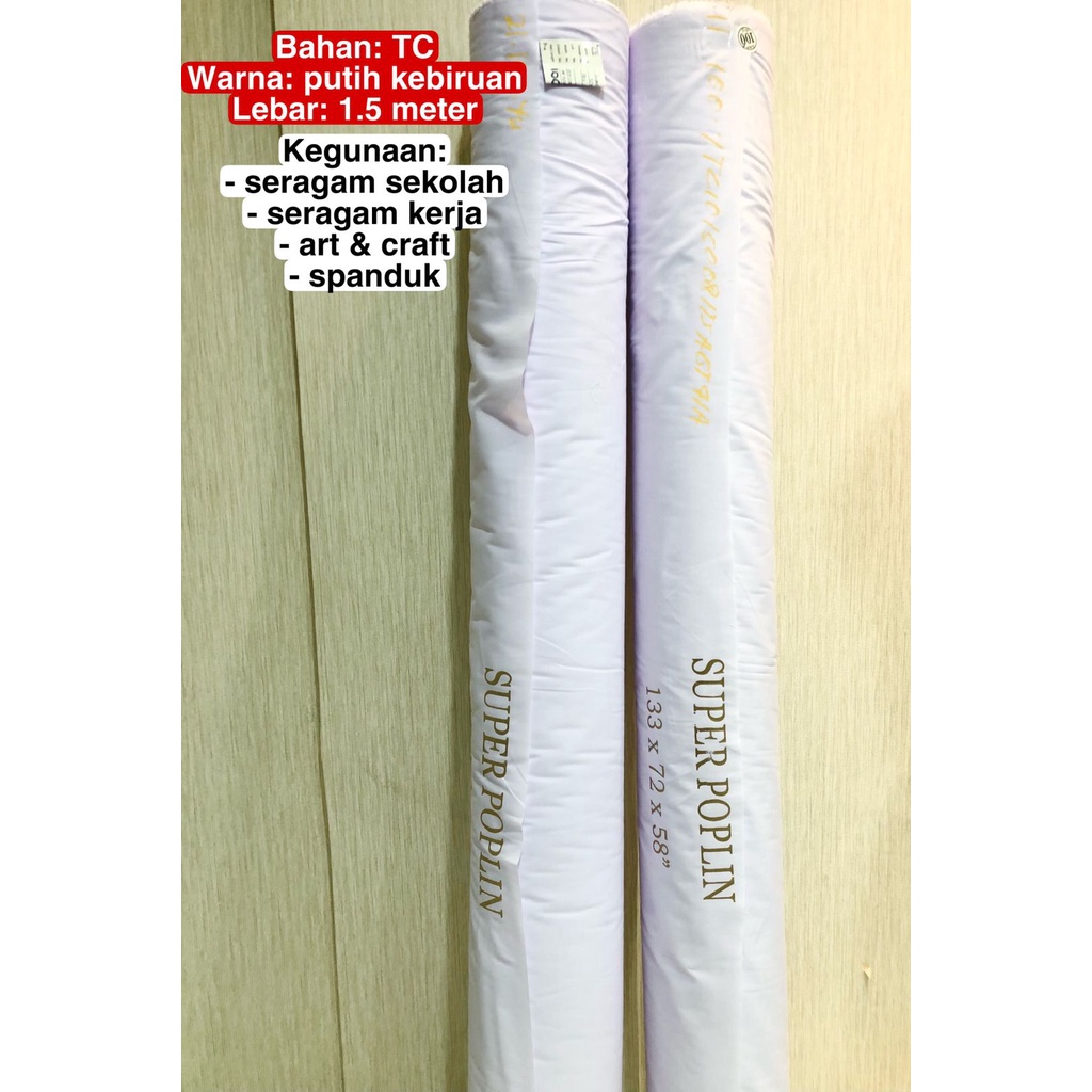 Multi kain putih seragam sekolah SUPER POPLIN TC lebar 150 cm Roll an