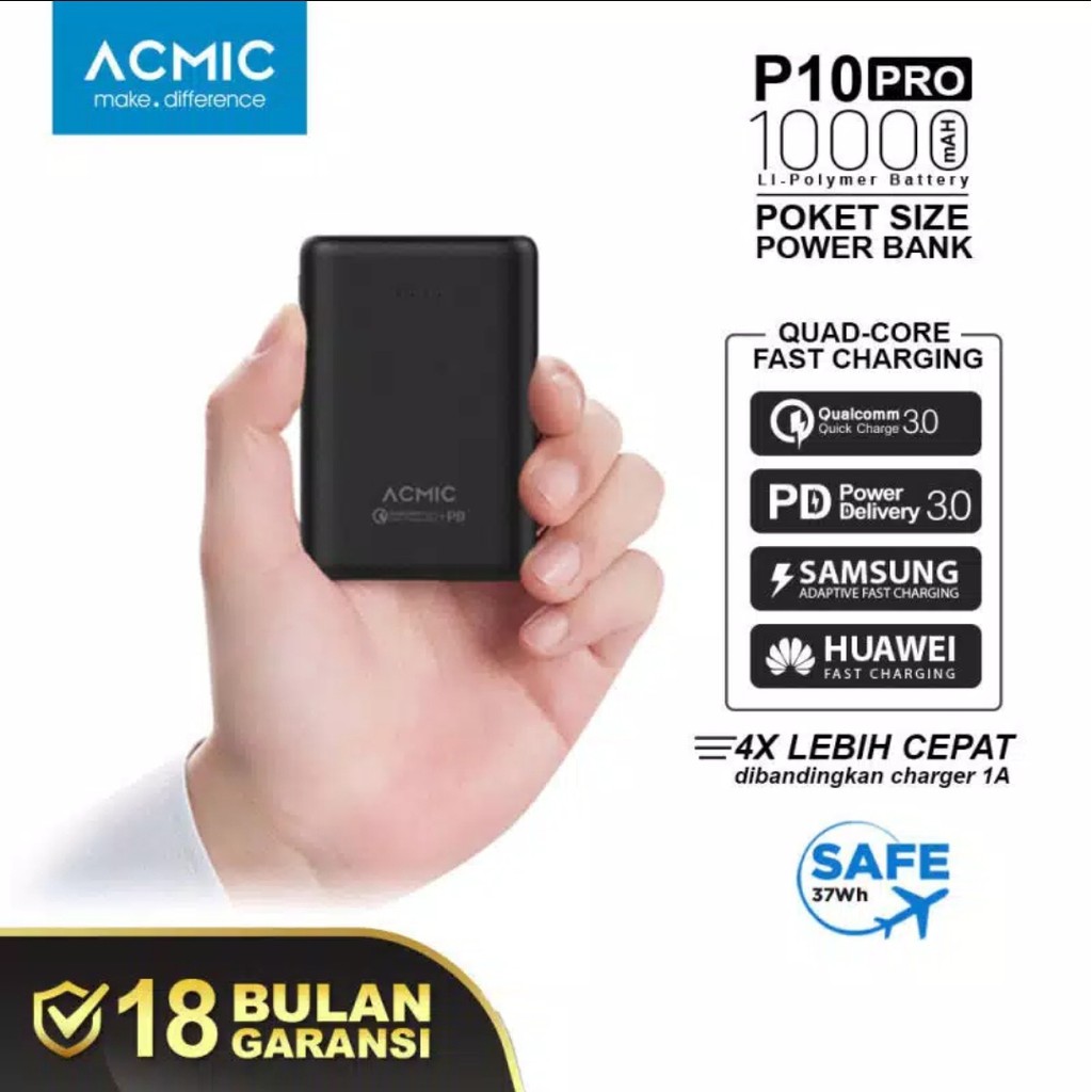 ACMIC P10PRO 10000mAh Mini PowerBank Quick Charge 3.0 + PD