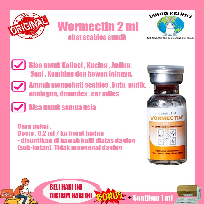 Wormectin 2 ml Obat Jamur Scabies Gudik Kelinci dijamin ampuh terlaris