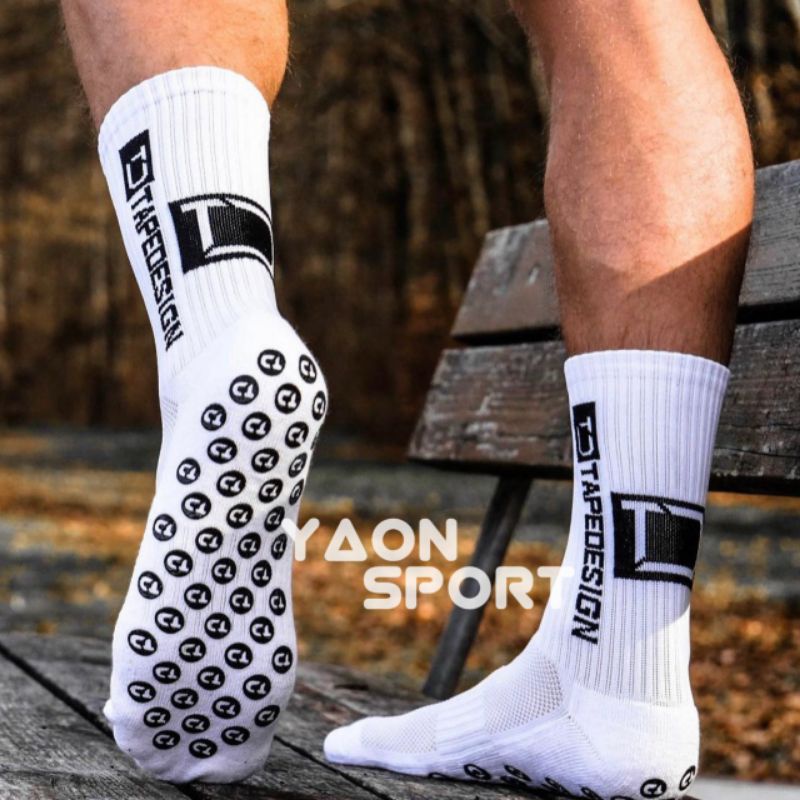 Kaos Kaki Anti Slip Futsal Tape Design Grip Socks Half Pendek Sebetis Olahraga Sepak Bola Basket Vol